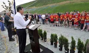 Volunteers planting trees at Yeager Airport